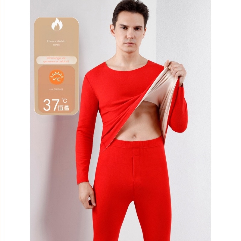 Set termic de lenjerie pentru bărbați și femei, fibră de încălzire, bază din bumbac, țesătură extra groasă 501–600 g/m², căptușeală de catifea, mâneci lungi