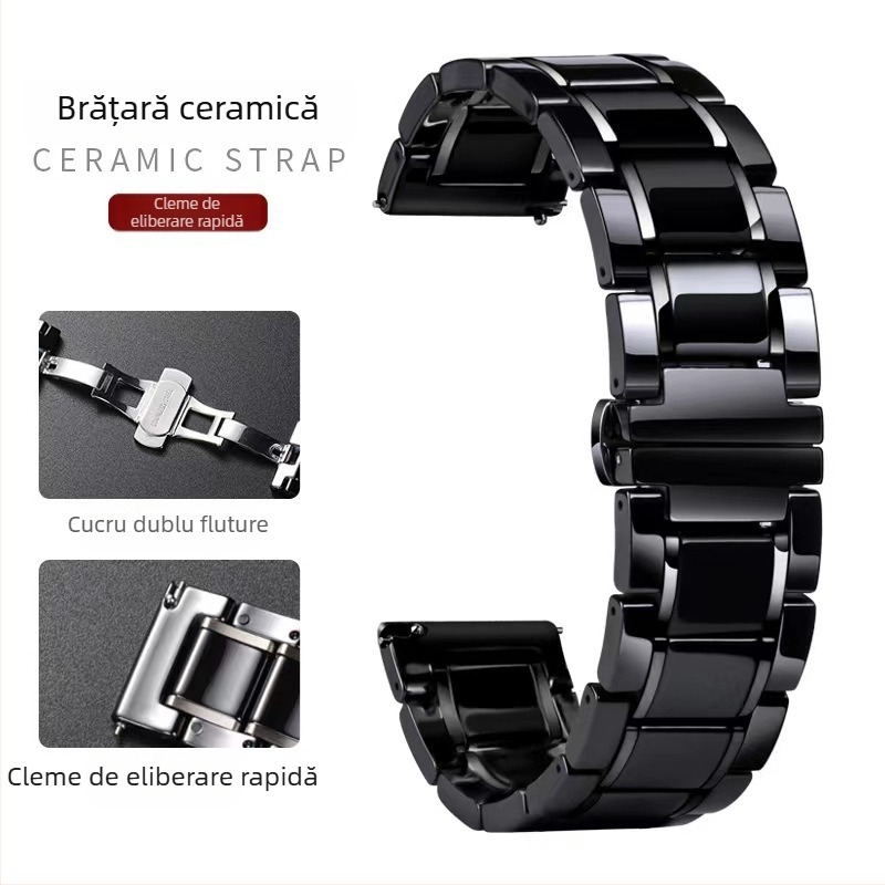 DITUOSI Bandă de ceas din ceramică cu cataramă fluture pentru Huawei GT4/GT3, ceasuri Samsung și Xiaomi