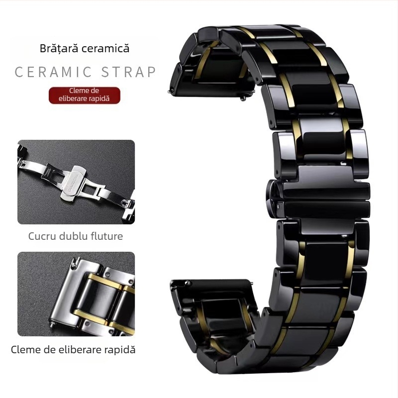 DITUOSI Bandă de ceas din ceramică cu cataramă fluture pentru Huawei GT4/GT3, ceasuri Samsung și Xiaomi