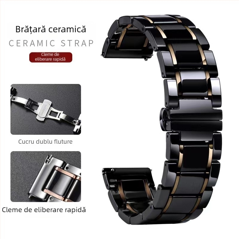 DITUOSI Bandă de ceas din ceramică cu cataramă fluture pentru Huawei GT4/GT3, ceasuri Samsung și Xiaomi