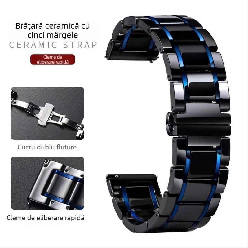 DITUOSI Bandă de ceas din ceramică cu cataramă fluture pentru Huawei GT4/GT3, ceasuri Samsung și Xiaomi