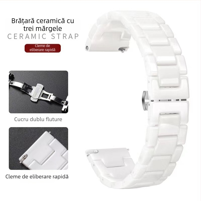 DITUOSI Bandă de ceas din ceramică cu cataramă fluture pentru Huawei GT4/GT3, ceasuri Samsung și Xiaomi
