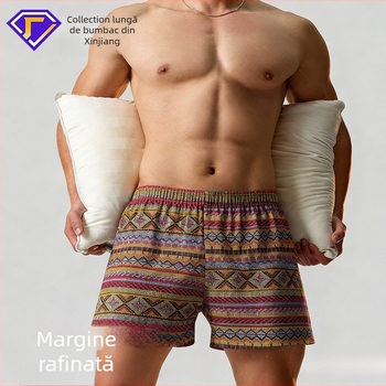 Boxeri bărbați din bumbac, talie medie, respirabili, uscare rapidă, 90–95% bumbac, model geometric/gradienți/valuri