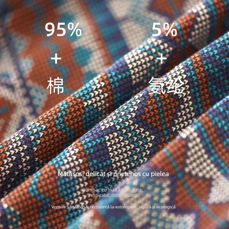 Boxeri bărbați din bumbac, talie medie, respirabili, uscare rapidă, 90–95% bumbac, model geometric/gradienți/valuri