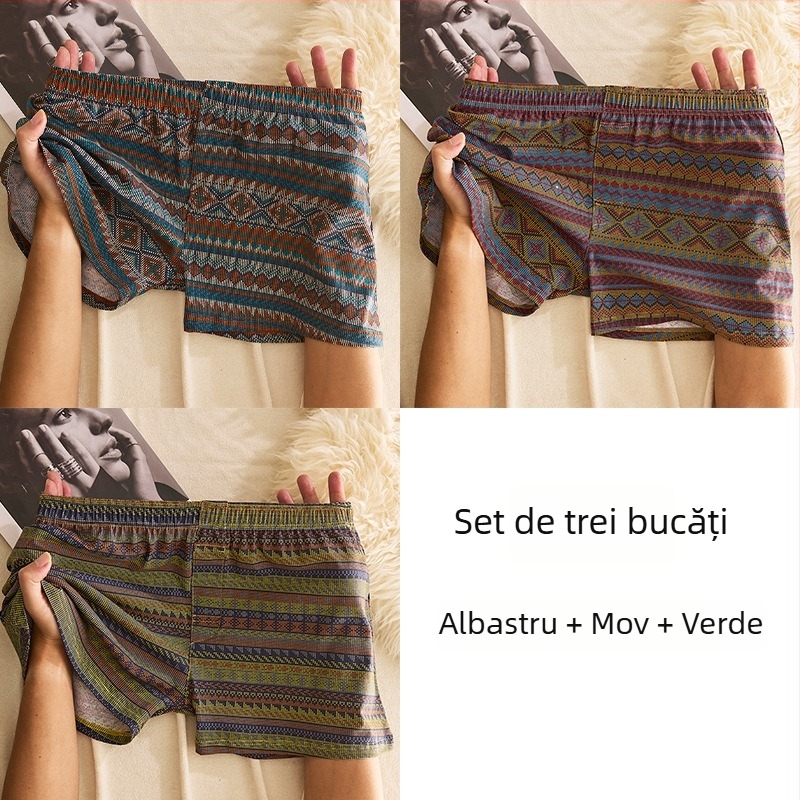 Boxeri bărbați din bumbac, talie medie, respirabili, uscare rapidă, 90–95% bumbac, model geometric/gradienți/valuri