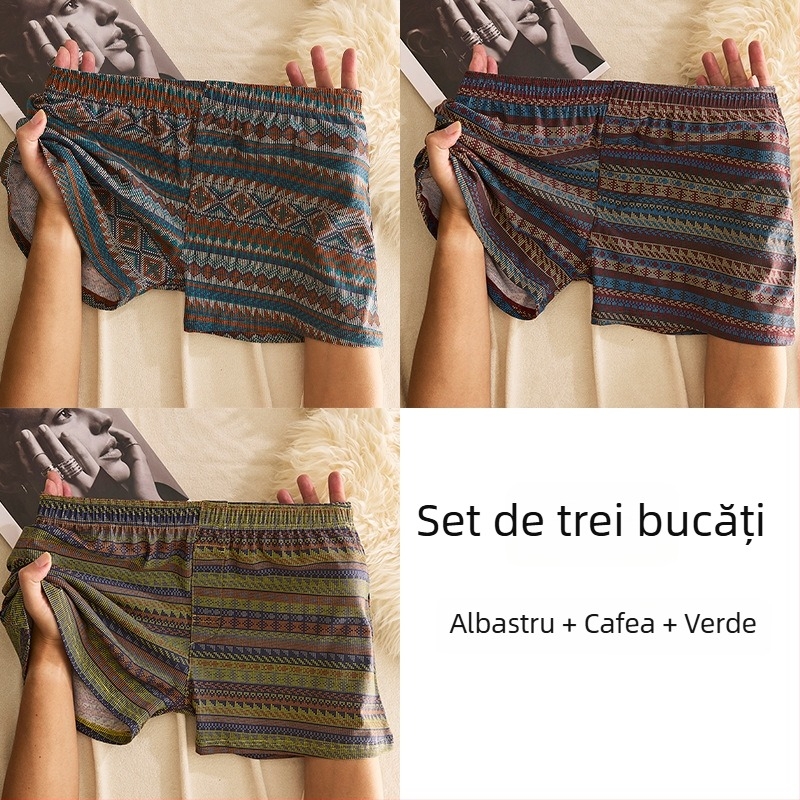 Boxeri bărbați din bumbac, talie medie, respirabili, uscare rapidă, 90–95% bumbac, model geometric/gradienți/valuri