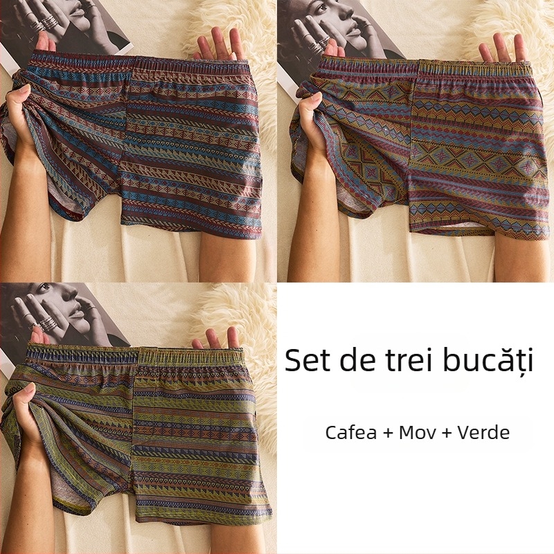 Boxeri bărbați din bumbac, talie medie, respirabili, uscare rapidă, 90–95% bumbac, model geometric/gradienți/valuri