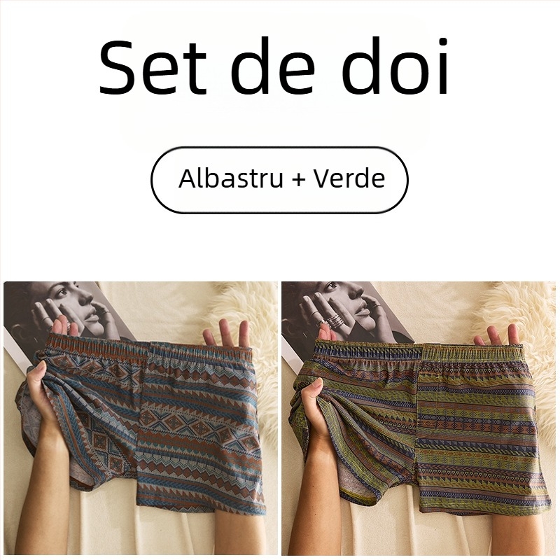 Boxeri bărbați din bumbac, talie medie, respirabili, uscare rapidă, 90–95% bumbac, model geometric/gradienți/valuri