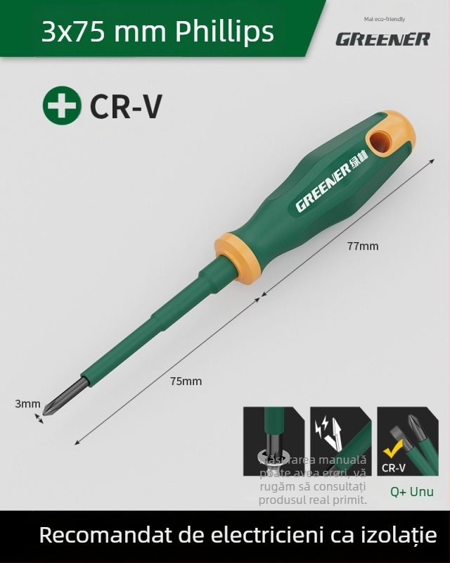 Șurubelniță cu cap cruciform pentru electricieni, mâner din plastic