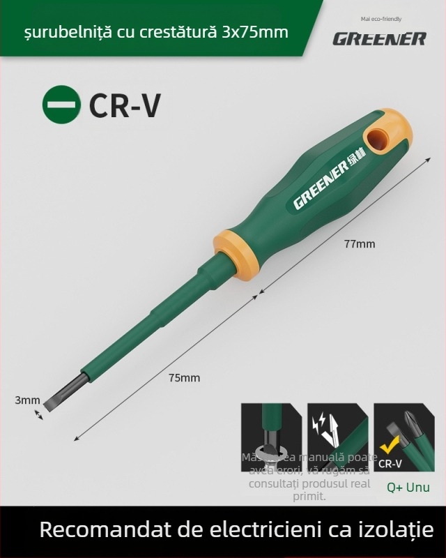 Șurubelniță cu cap cruciform pentru electricieni, mâner din plastic
