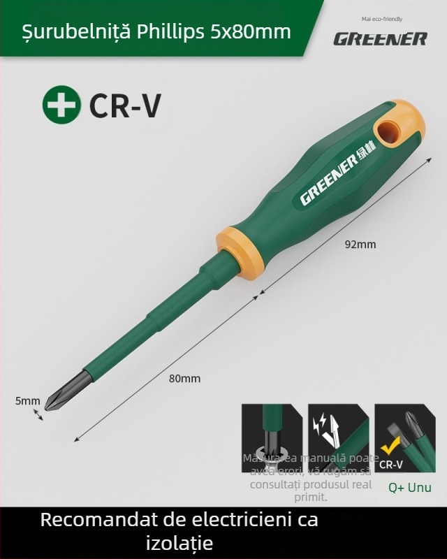 Șurubelniță cu cap cruciform pentru electricieni, mâner din plastic