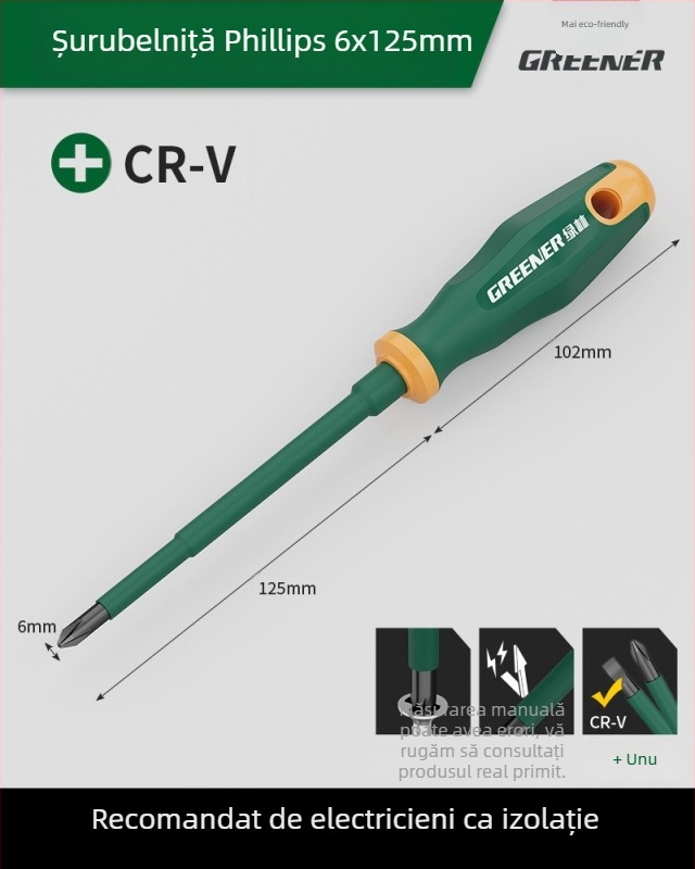 Șurubelniță cu cap cruciform pentru electricieni, mâner din plastic