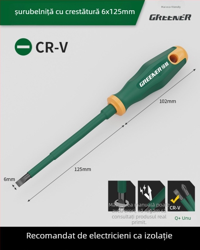 Șurubelniță cu cap cruciform pentru electricieni, mâner din plastic