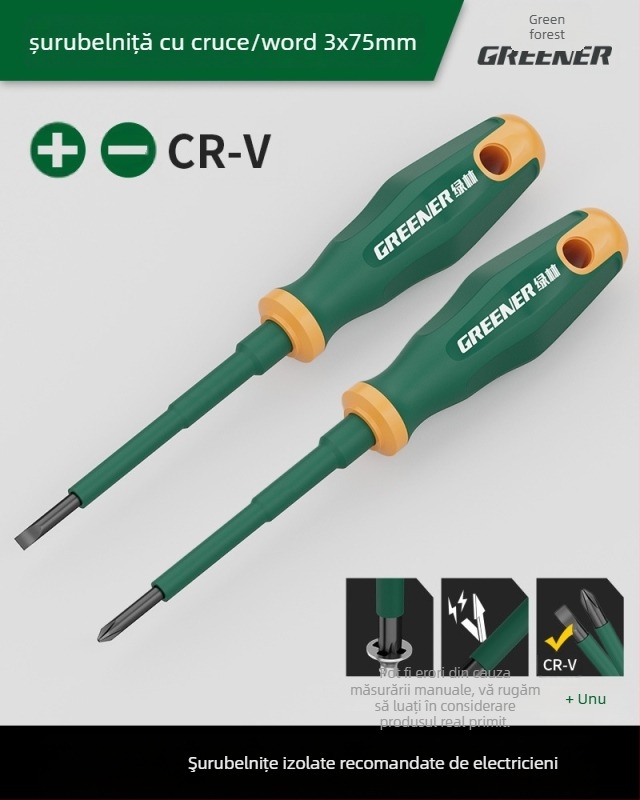 Șurubelniță cu cap cruciform pentru electricieni, mâner din plastic