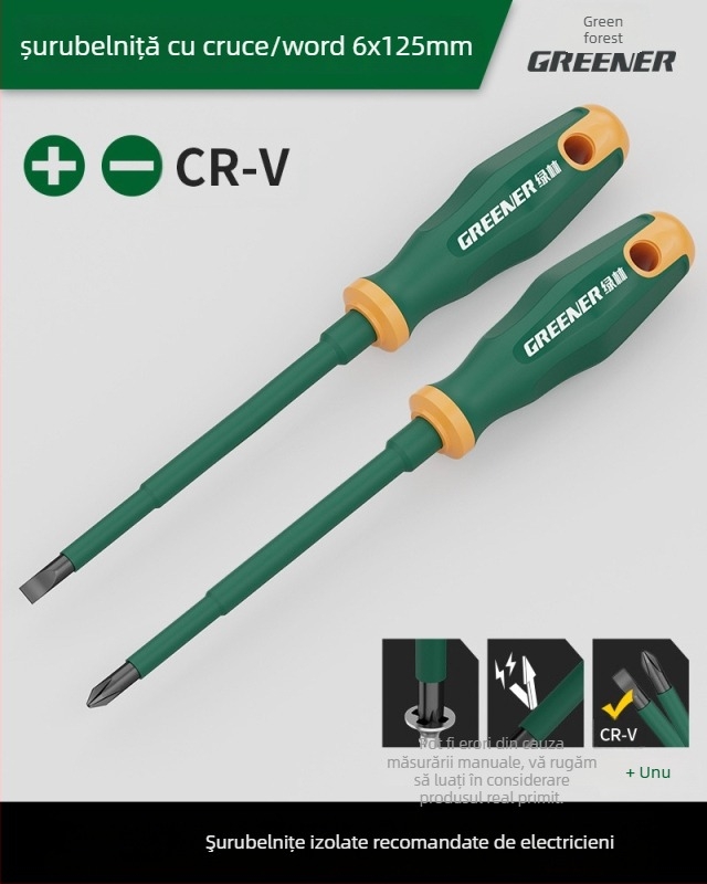 Șurubelniță cu cap cruciform pentru electricieni, mâner din plastic