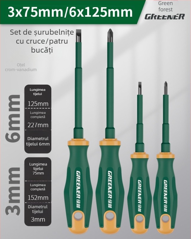 Șurubelniță cu cap cruciform pentru electricieni, mâner din plastic