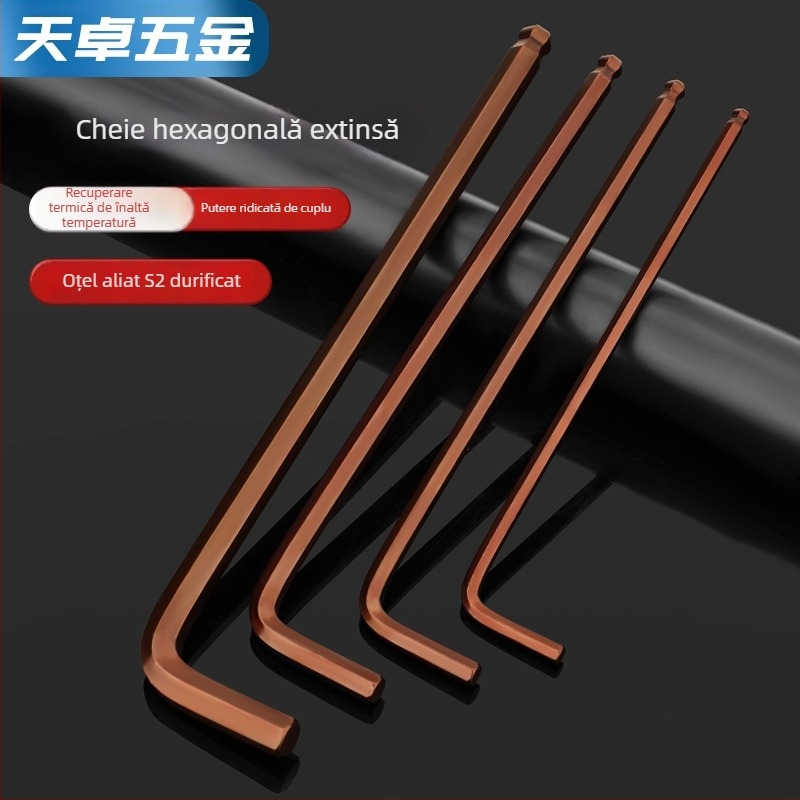 Cheie Allen cu cap balon din otel S2, in forma de L, prelungita, interior hexagonal 2,5 mm si 4 mm