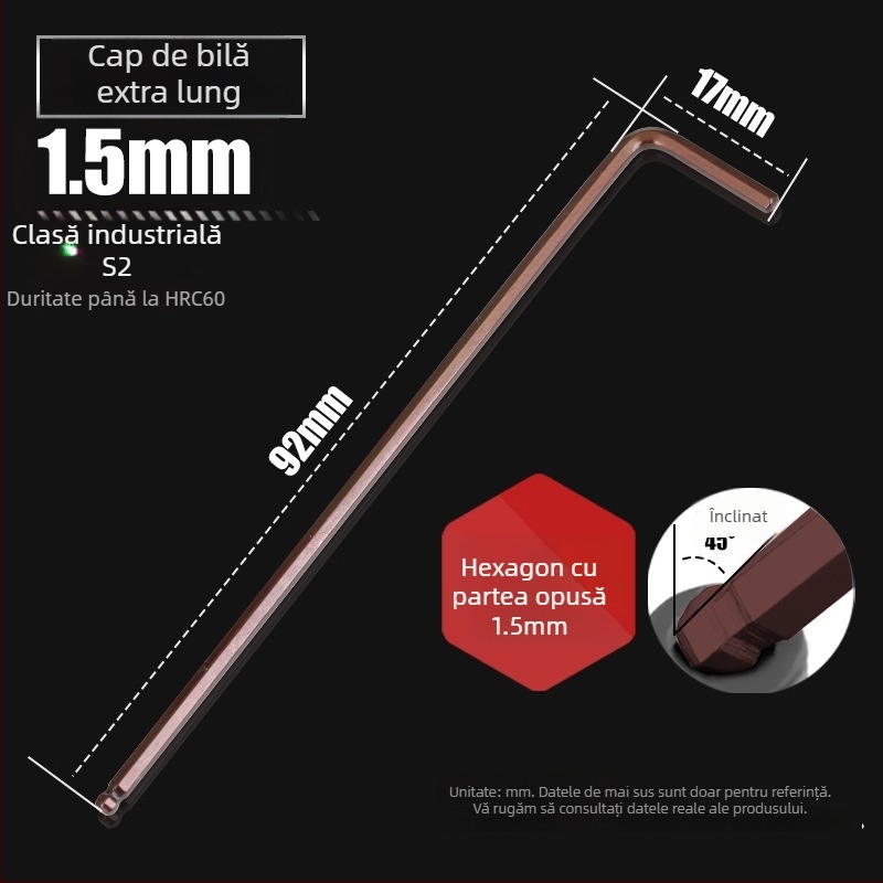 Cheie Allen cu cap balon din otel S2, in forma de L, prelungita, interior hexagonal 2,5 mm si 4 mm