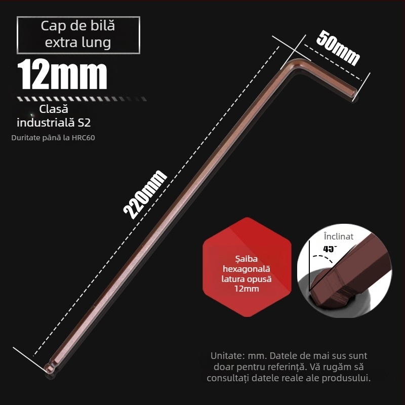 Cheie Allen cu cap balon din otel S2, in forma de L, prelungita, interior hexagonal 2,5 mm si 4 mm