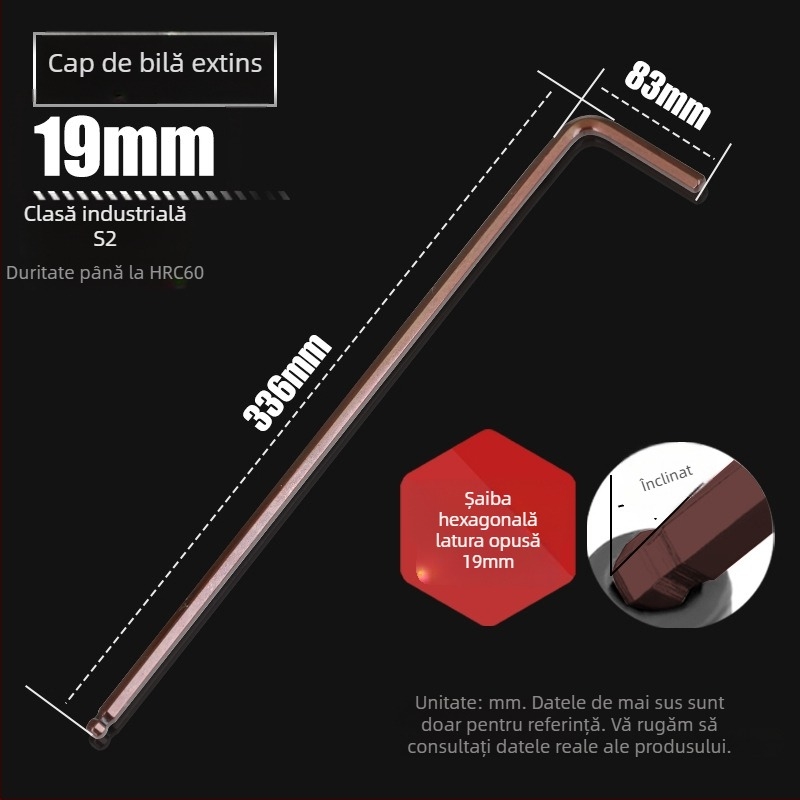 Cheie Allen cu cap balon din otel S2, in forma de L, prelungita, interior hexagonal 2,5 mm si 4 mm