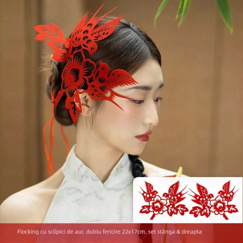 Stickere cu cuvinte fericite tăiate în stil chinezesc nou pentru decorarea dormitorului de nuntă – Material: țesătură flokată; Import: Nu; Brand: Altul; Categorie: Cuvinte fericite