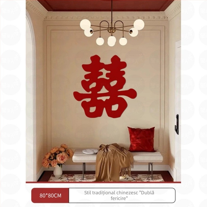 Stickere cu cuvinte fericite tăiate în stil chinezesc nou pentru decorarea dormitorului de nuntă – Material: țesătură flokată; Import: Nu; Brand: Altul; Categorie: Cuvinte fericite