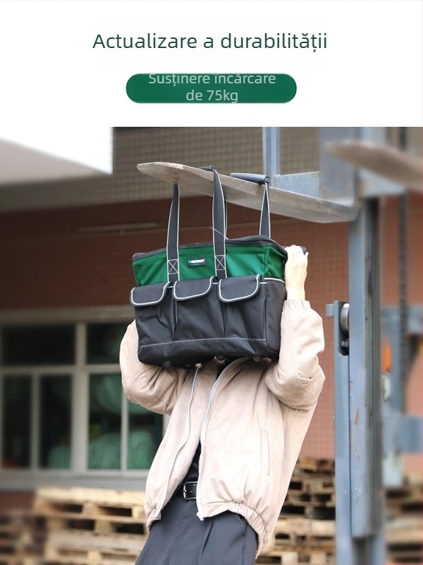 Set de genți pentru unelte din pânză rezistentă la uzură, groasă, portabil pentru tâmplărie și electricitate – două genți pătrate cu 30% capacitate în plus și design 3D, cu curele, pentru uz casnic