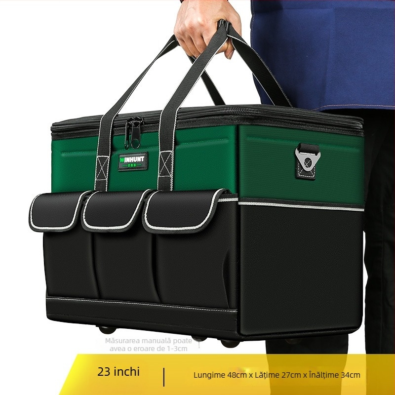 Set de genți pentru unelte din pânză rezistentă la uzură, groasă, portabil pentru tâmplărie și electricitate – două genți pătrate cu 30% capacitate în plus și design 3D, cu curele, pentru uz casnic