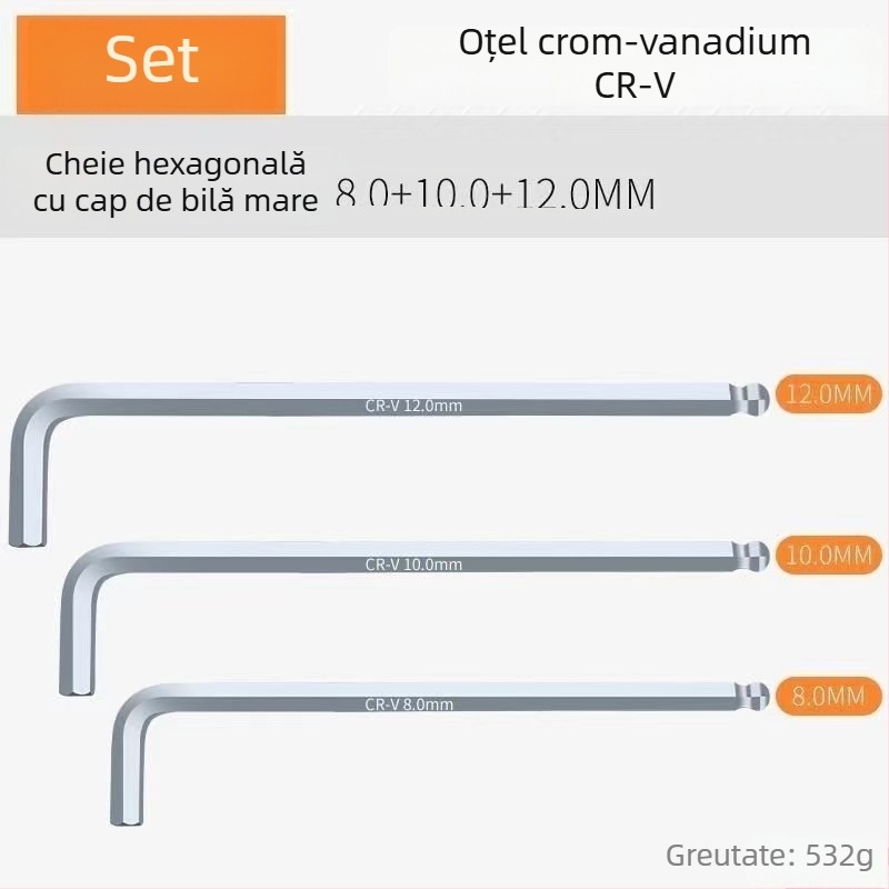 Set de chei hexagonale cu interior hexagonal, capă în formă de L cu cap rotund