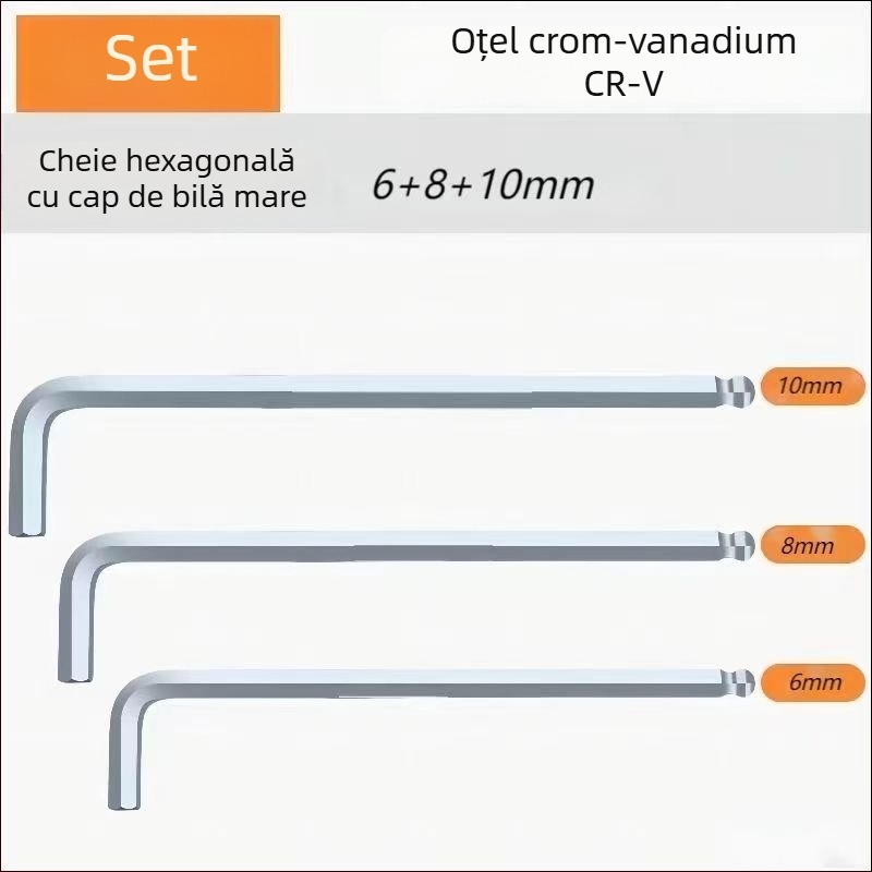 Set de chei hexagonale cu interior hexagonal, capă în formă de L cu cap rotund