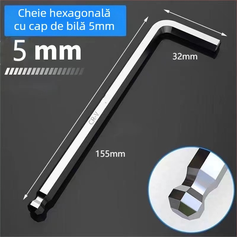 Set de chei hexagonale cu interior hexagonal, capă în formă de L cu cap rotund