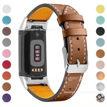 Brățară de ceas din piele naturală, 18 mm, pentru Fitbit Charge6/Charge5, 35 g, piele de vită din primul strat, lansată în 2021