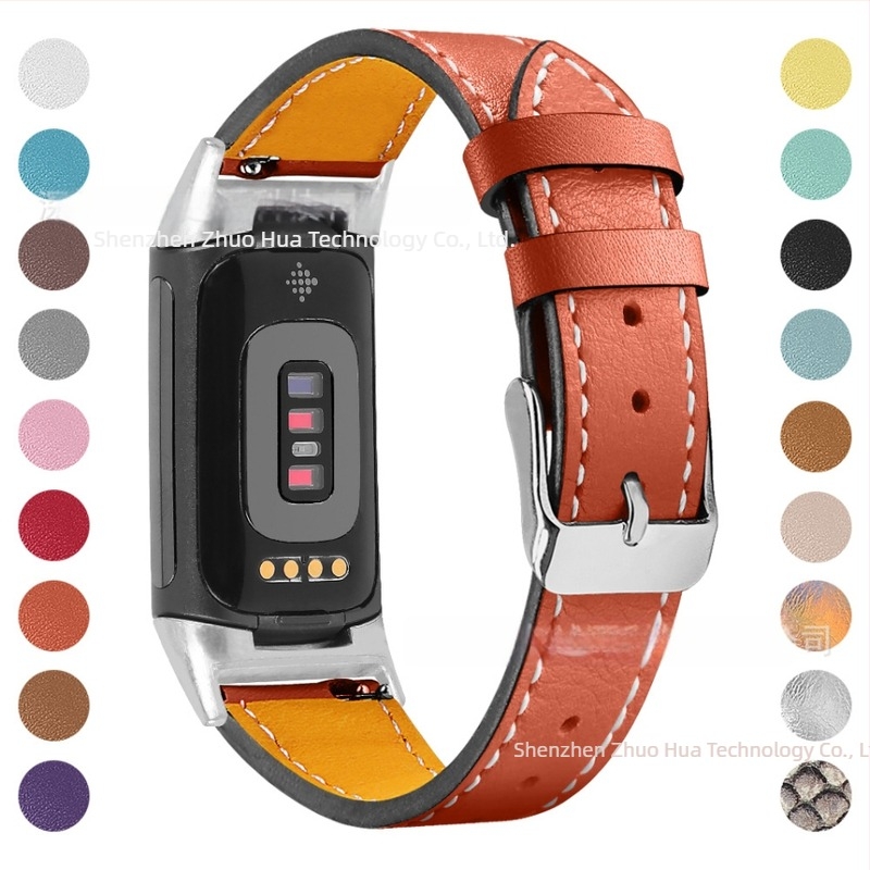 Brățară de ceas din piele naturală, 18 mm, pentru Fitbit Charge6/Charge5, 35 g, piele de vită din primul strat, lansată în 2021