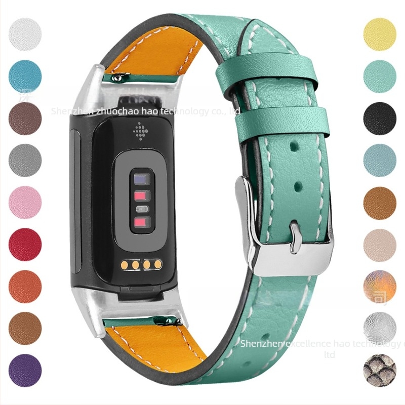 Brățară de ceas din piele naturală, 18 mm, pentru Fitbit Charge6/Charge5, 35 g, piele de vită din primul strat, lansată în 2021