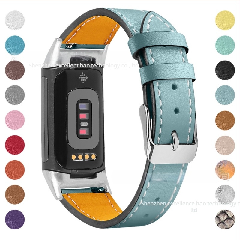 Brățară de ceas din piele naturală, 18 mm, pentru Fitbit Charge6/Charge5, 35 g, piele de vită din primul strat, lansată în 2021