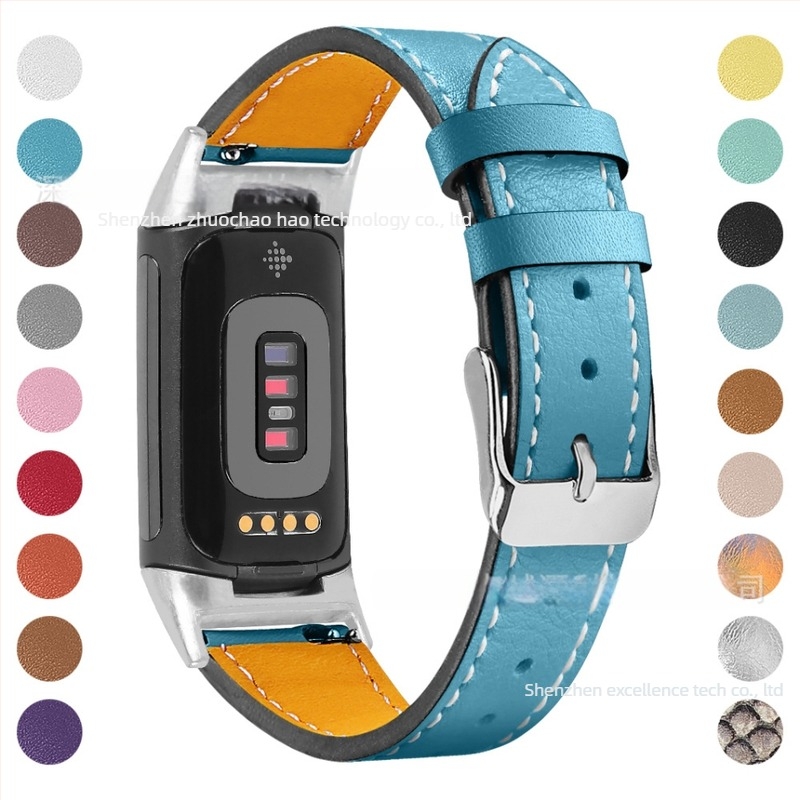 Brățară de ceas din piele naturală, 18 mm, pentru Fitbit Charge6/Charge5, 35 g, piele de vită din primul strat, lansată în 2021