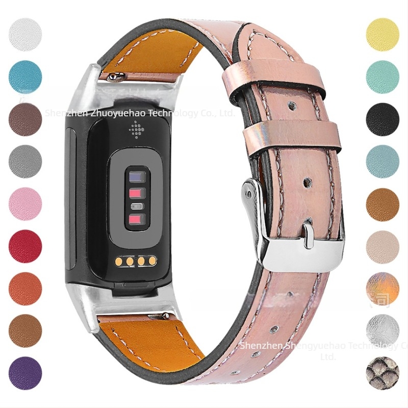 Brățară de ceas din piele naturală, 18 mm, pentru Fitbit Charge6/Charge5, 35 g, piele de vită din primul strat, lansată în 2021