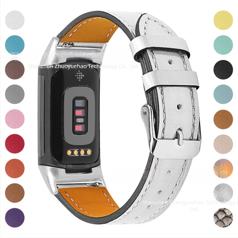 Brățară de ceas din piele naturală, 18 mm, pentru Fitbit Charge6/Charge5, 35 g, piele de vită din primul strat, lansată în 2021