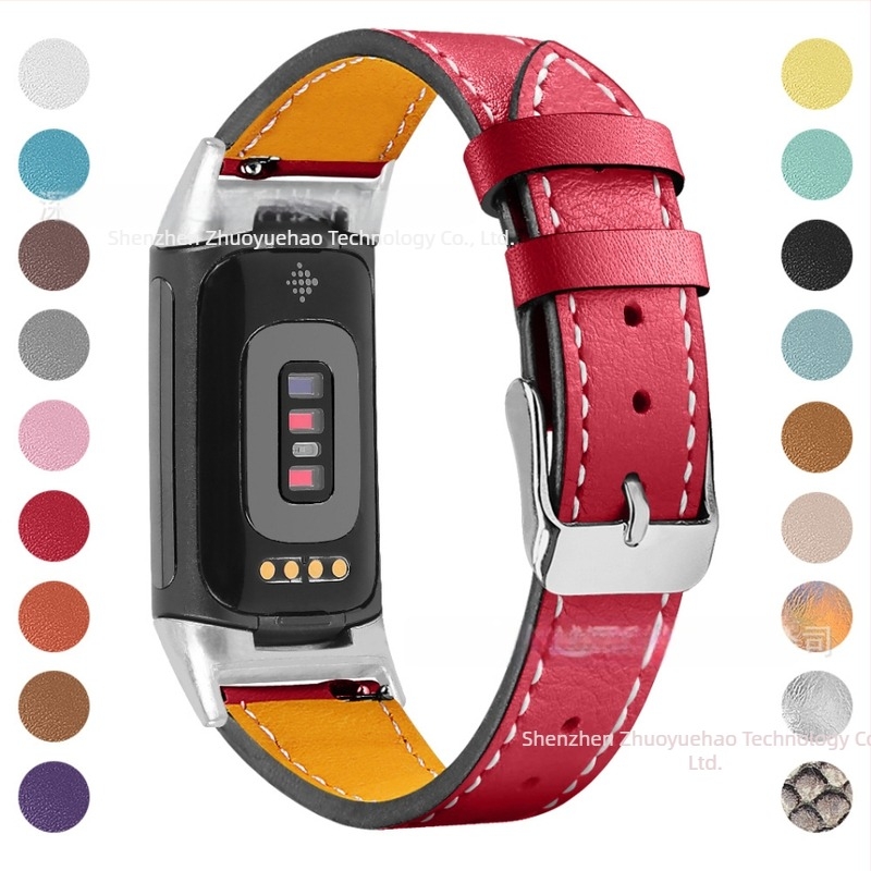 Brățară de ceas din piele naturală, 18 mm, pentru Fitbit Charge6/Charge5, 35 g, piele de vită din primul strat, lansată în 2021