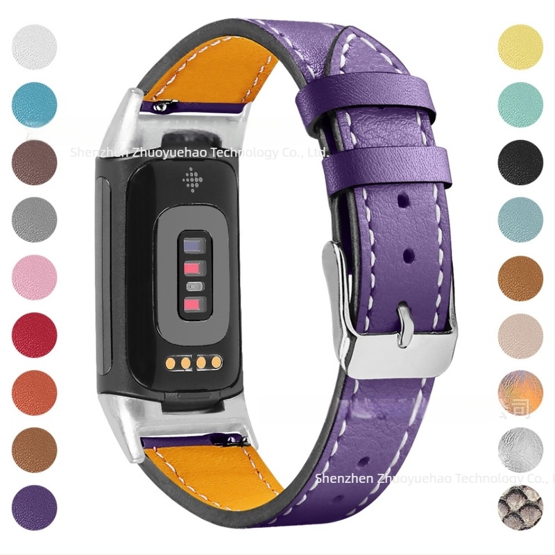 Brățară de ceas din piele naturală, 18 mm, pentru Fitbit Charge6/Charge5, 35 g, piele de vită din primul strat, lansată în 2021