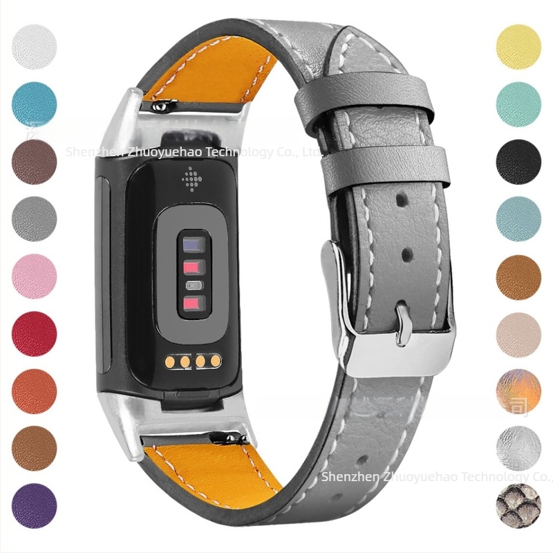 Brățară de ceas din piele naturală, 18 mm, pentru Fitbit Charge6/Charge5, 35 g, piele de vită din primul strat, lansată în 2021