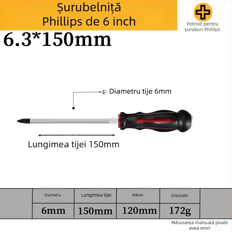 Set de șurubelnițe magnetice din oțel crom-vanadiu, capete crucișate și plate, mâner PP/TPR