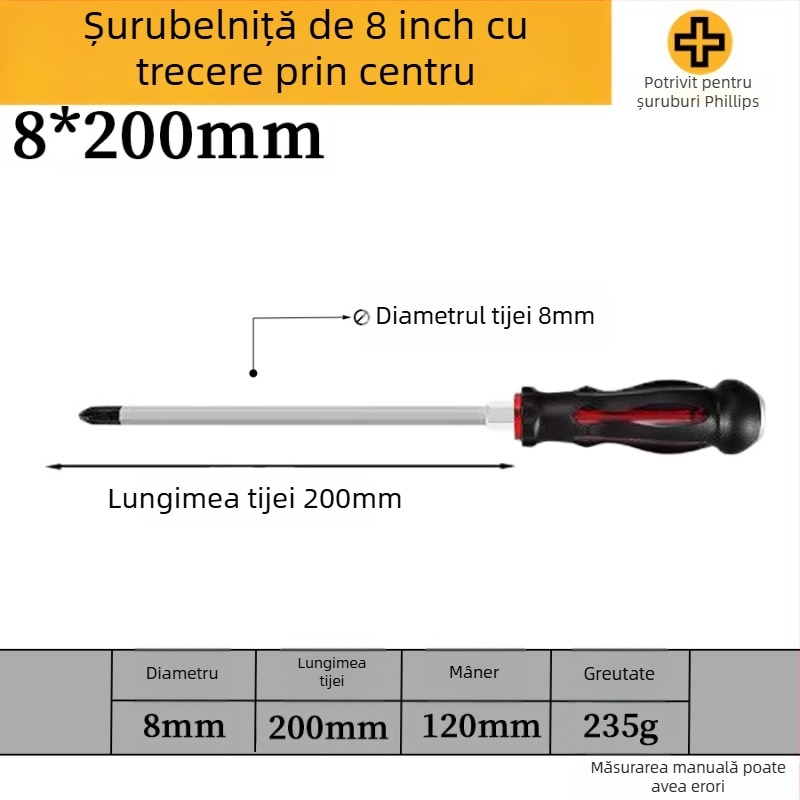 Set de șurubelnițe magnetice din oțel crom-vanadiu, capete crucișate și plate, mâner PP/TPR