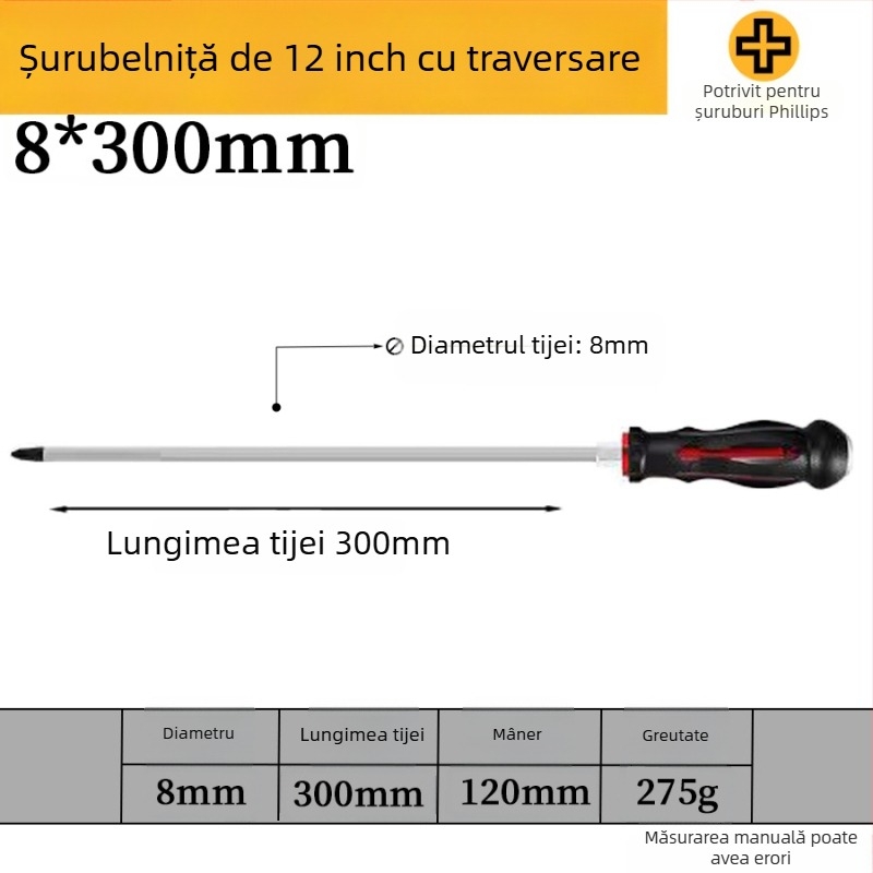 Set de șurubelnițe magnetice din oțel crom-vanadiu, capete crucișate și plate, mâner PP/TPR