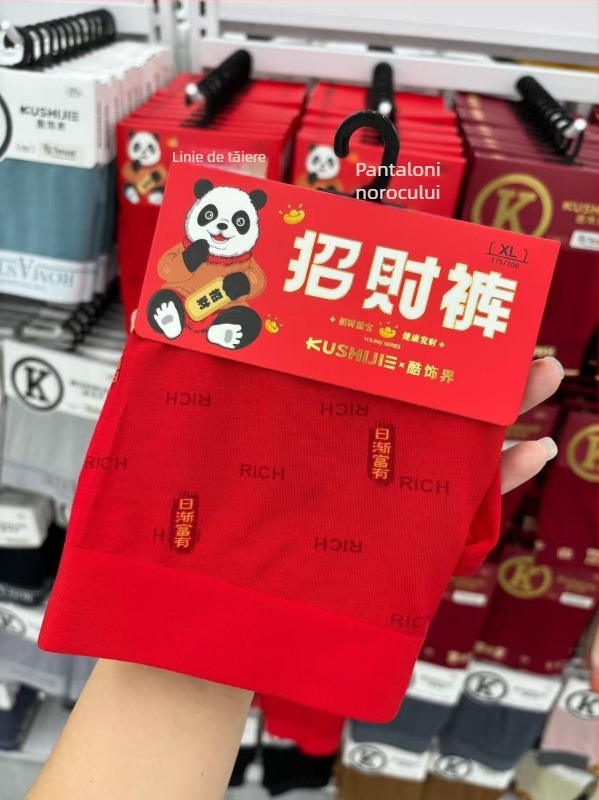 Boxer bărbătești din modal, căptușeală din mătase Mulberry, talie medie, tricot, imprimeu cu anul zodiacal, efect 3D și text