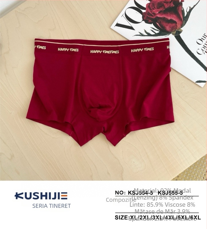 Boxer bărbătești din modal, căptușeală din mătase Mulberry, talie medie, tricot, imprimeu cu anul zodiacal, efect 3D și text