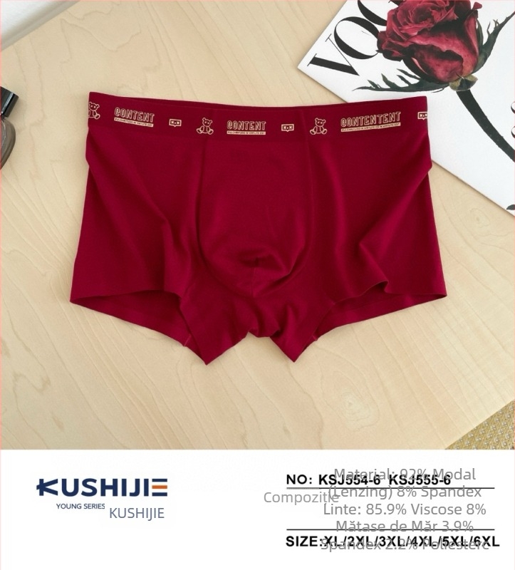 Boxer bărbătești din modal, căptușeală din mătase Mulberry, talie medie, tricot, imprimeu cu anul zodiacal, efect 3D și text