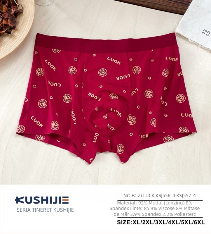 Boxer bărbătești din modal, căptușeală din mătase Mulberry, talie medie, tricot, imprimeu cu anul zodiacal, efect 3D și text