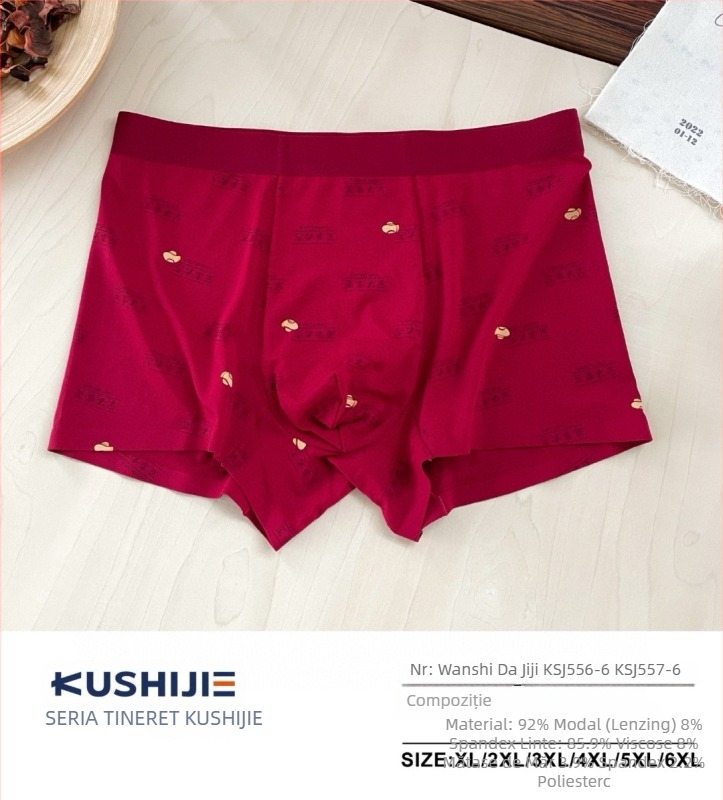 Boxer bărbătești din modal, căptușeală din mătase Mulberry, talie medie, tricot, imprimeu cu anul zodiacal, efect 3D și text