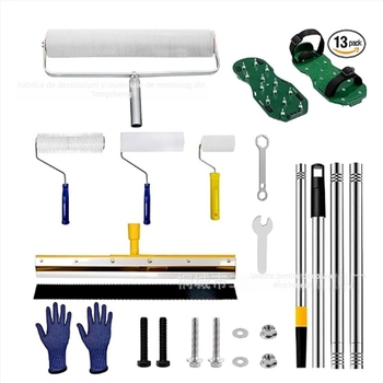 Set de unelte pentru nivelare ciment cu rolă de eliminare a bulelor, rolă anti-spumă și mistrie de nivelare — set de 5 piese, construcție metal/plastic, pentru uz casnic